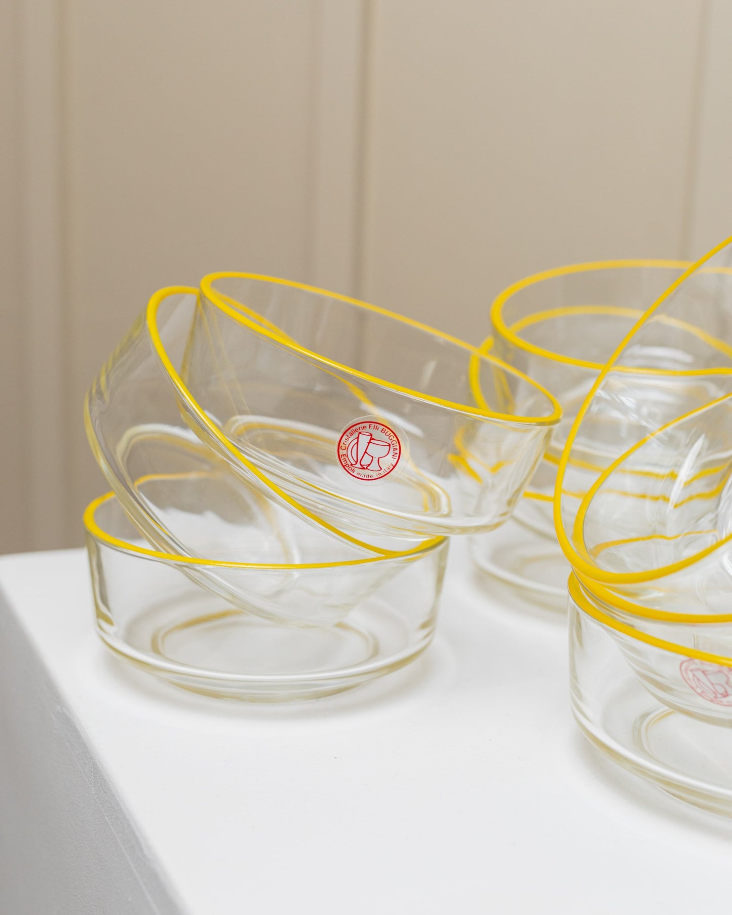 Vintage Bowl Empoli Glass by Fratelli Buggiani Yellow Set of 9