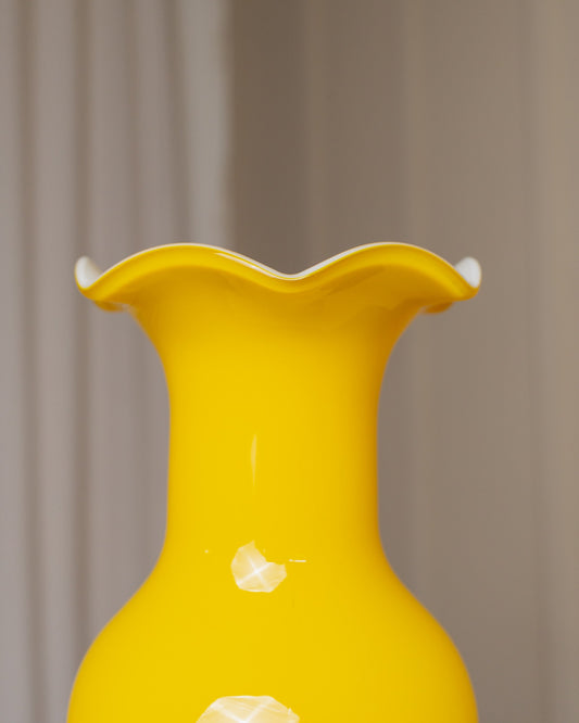 Vintage Vase Murano Glass by Fenton multicolored yellow white green 1970s