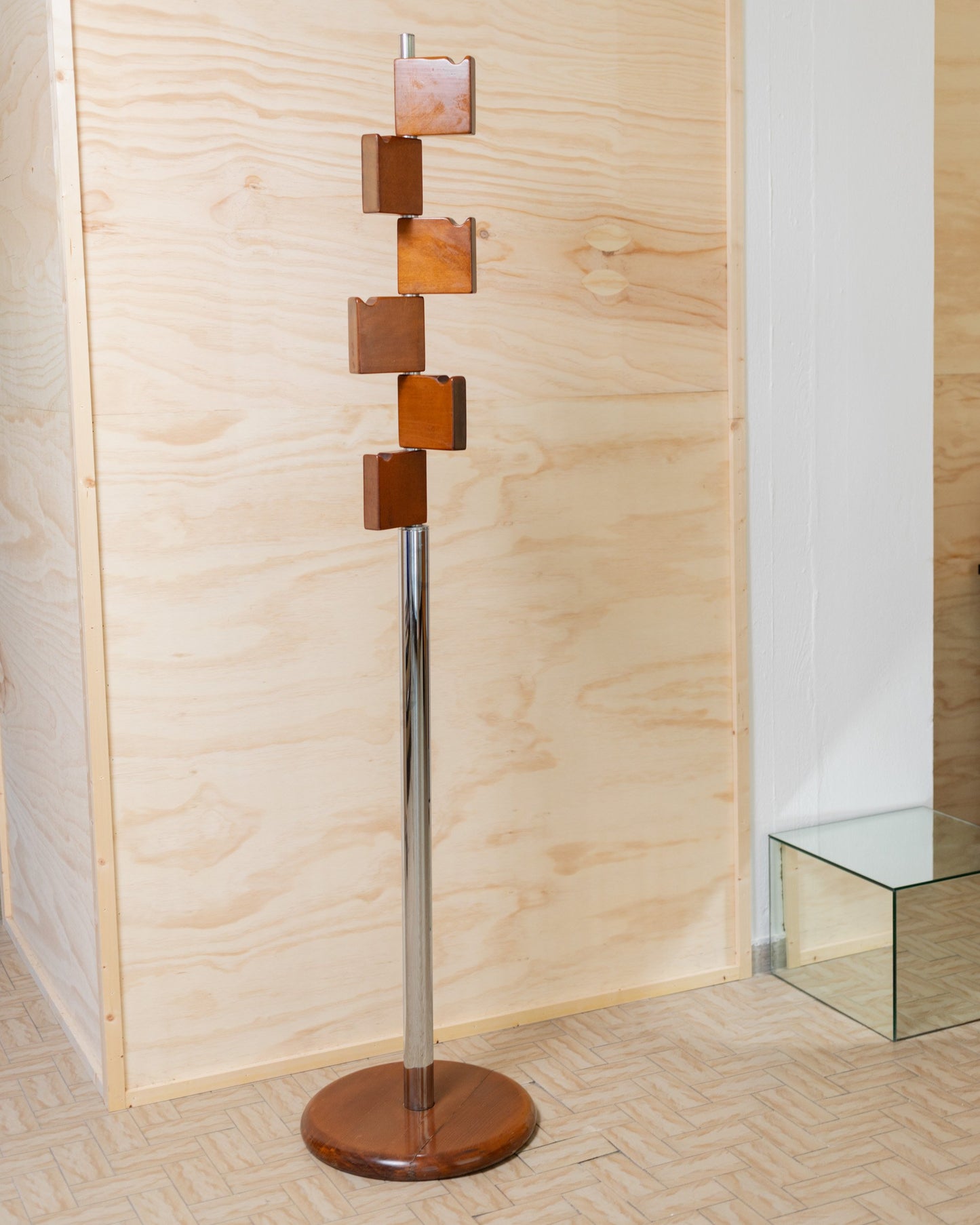 Vintage Wardrobe Chrome and Wood Italy 1960s Dark Brown Mid Century Design