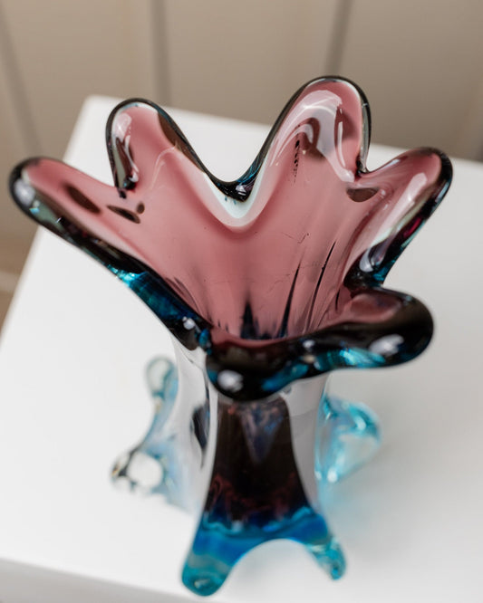 Vintage Vase Murano Glass by Fratelli Toso turquoise Mid Century Design