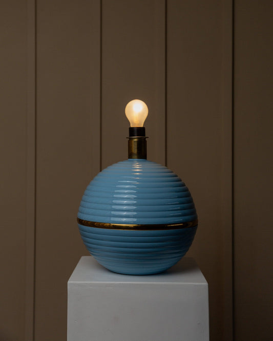 Vintage table lamp by BuzziGang for BuzziGang light blue glass