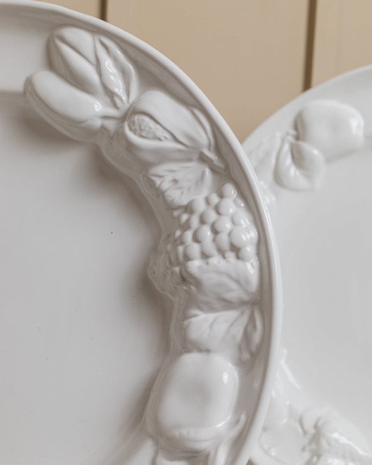 Vintage Ceramic Plate White Fruit Relief Mid Century Design Italy 1980s Set of 2