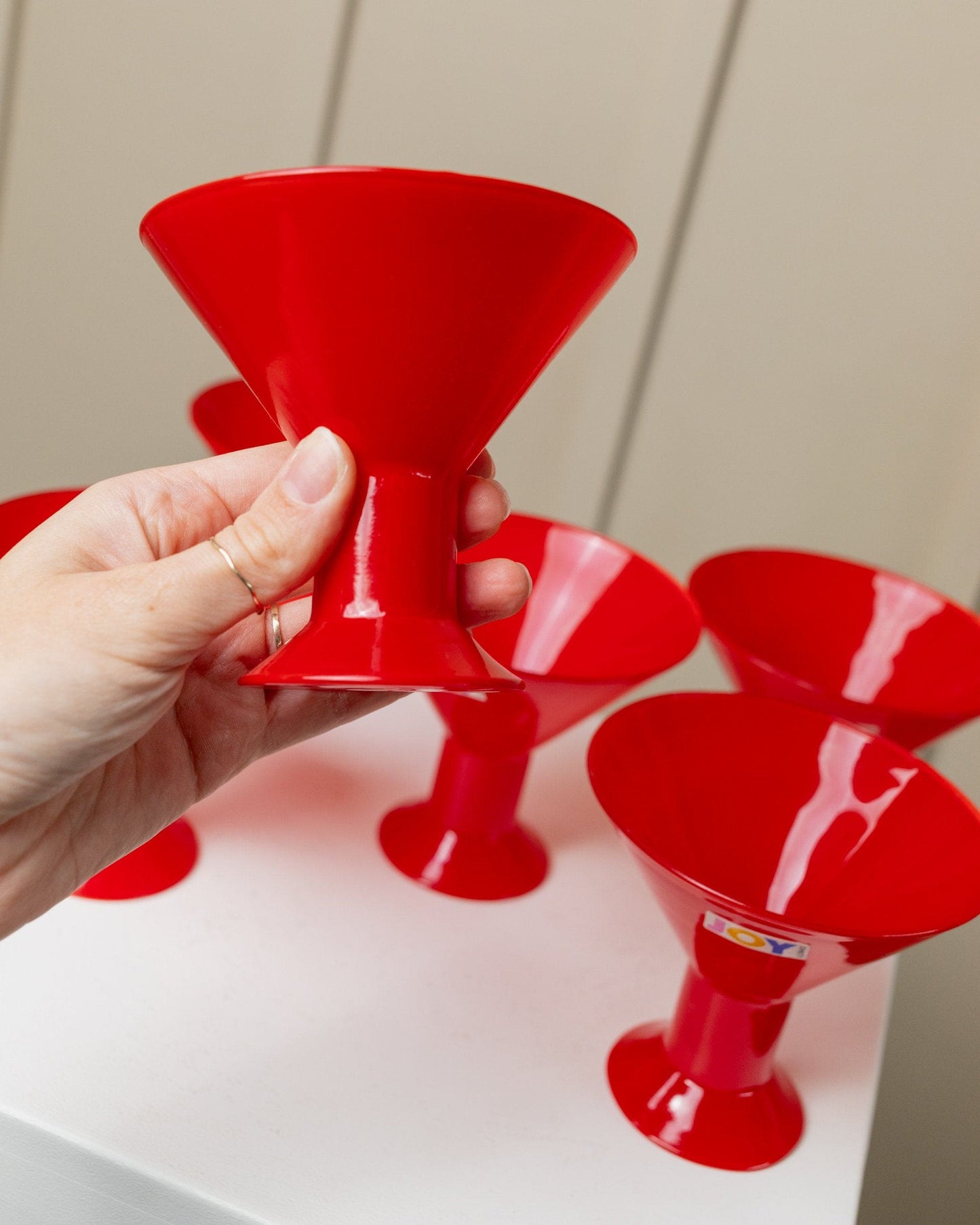 Vintage Drinking Glass Joy by Leonardo Red Memphis Style 1980s Set of 6