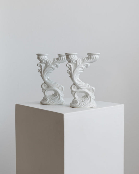 Vintage Kerzenhalter feine Keramik weiß klassisch Biskuitporzellan Italien 1930er