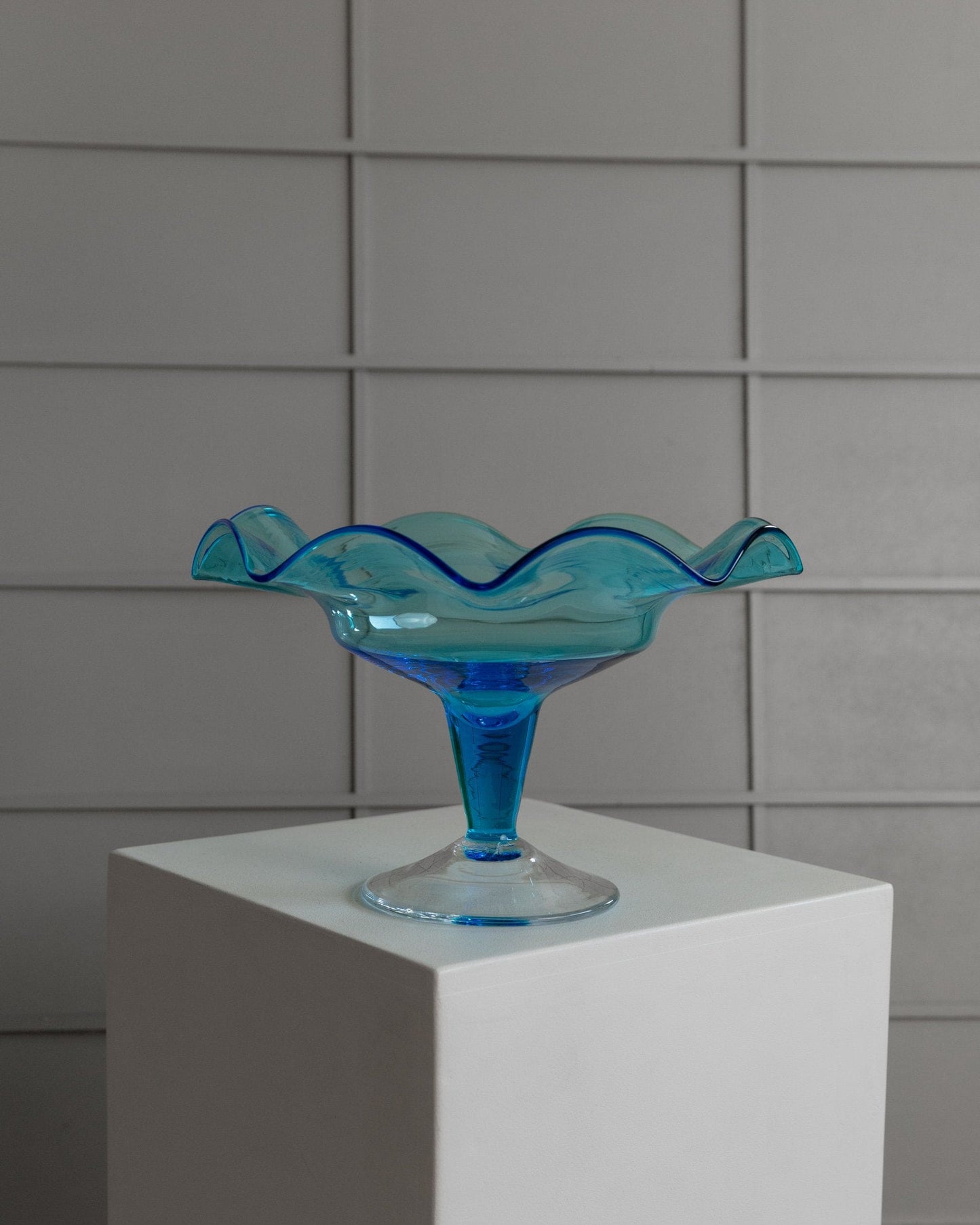 Vintage bowl Murano glass blue Italy 1980s Fenton dessert bowl with foot