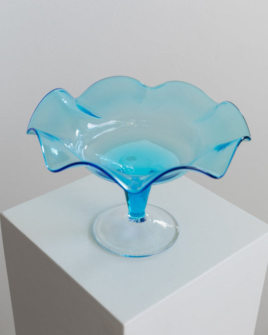 Vintage bowl Murano glass blue Italy 1980s Fenton dessert bowl with foot