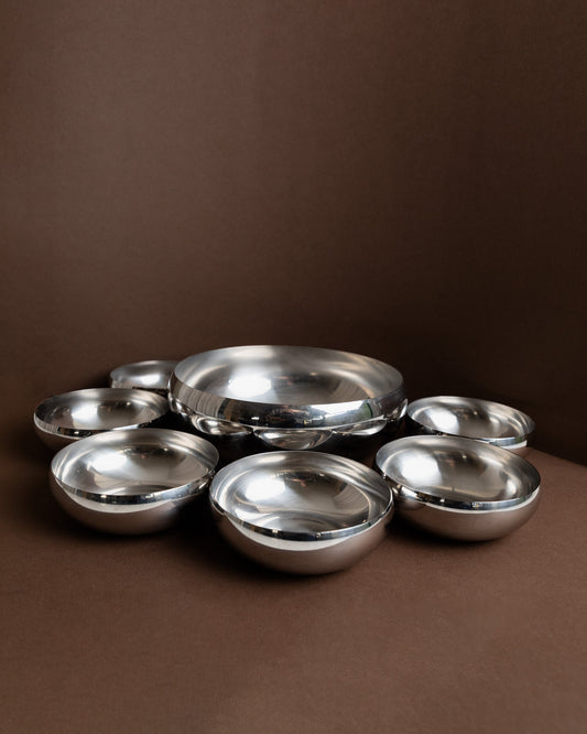 Vintage Bowl Stainless Steel Space Age Design Italy 1980s Set of 2