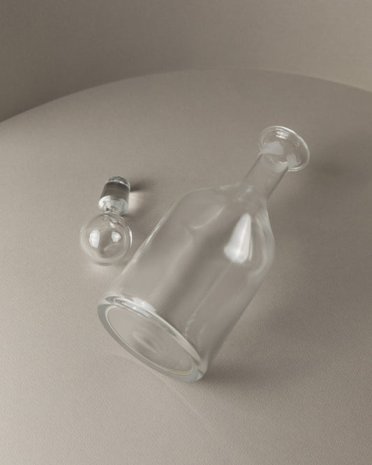 Vintage Murano glass carafe with stopper transparent fluted Italy 1980s