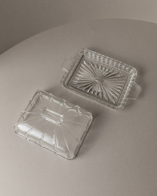 Vintage butter dish glass clear Art Deco Italy 1940s
