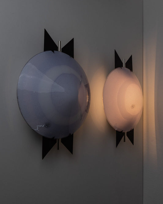 Vintage wall lamp Murano glass light blue, black Memphis style 1980s set of 2