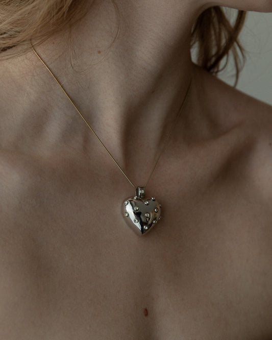 Vintage Anhänger Herz Kunststoff Sterlingsilber mit Edelsteinen Italien 1970er