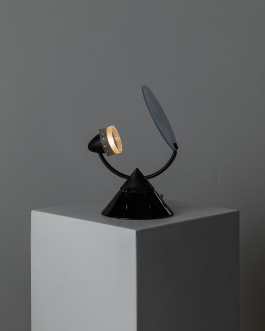 Vintage Tischlampe Sestante blaues Glas schwarzes Metall Memphis Design 1980er