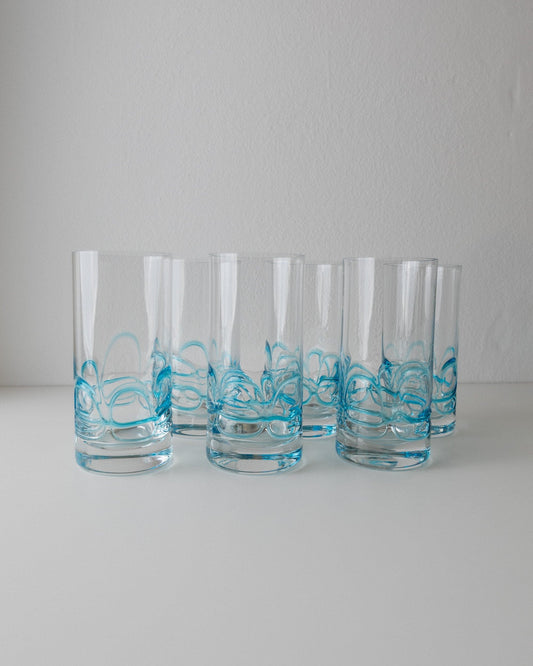 Vintage Murano Glas Set Italien 1960er klar und blau Set von 9
