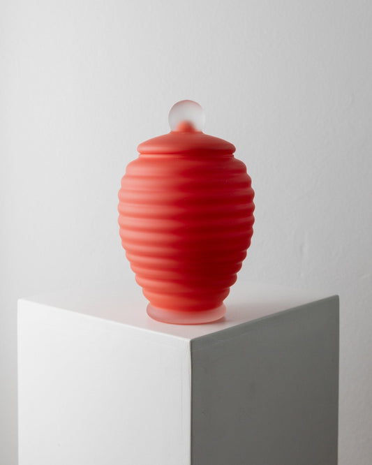 Vintage vase Murano glass fluted coral Italy 1980s