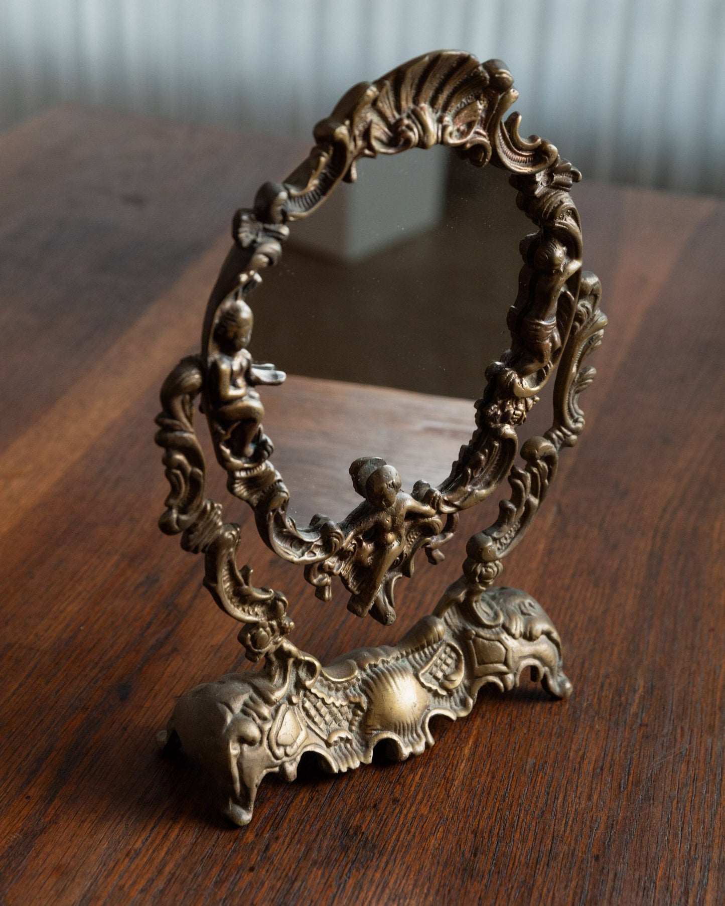 Vintage makeup mirror Baroque style France 1930s