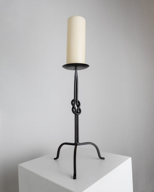 Vintage Kerzenhalter handgeschmiedetes Eisen brutalistischer Stil Knoten Detail 1970er