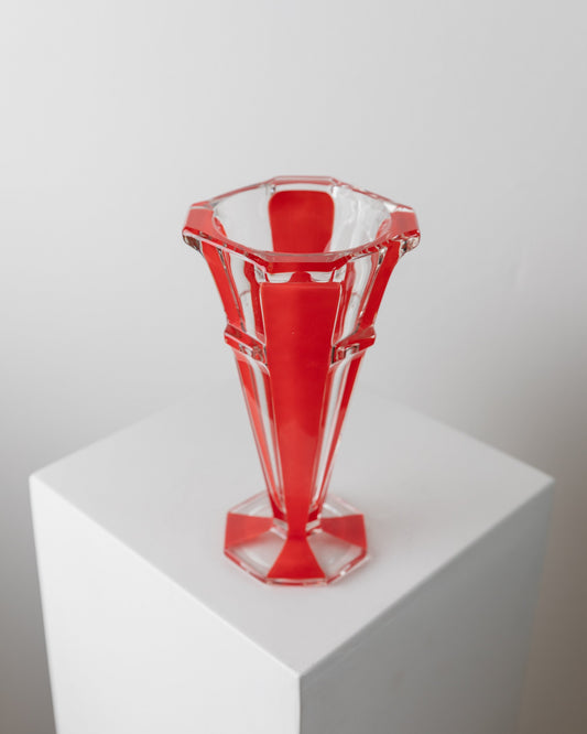 Vintage Vase Murano Glass Red Striped Art Deco Italy 1970s