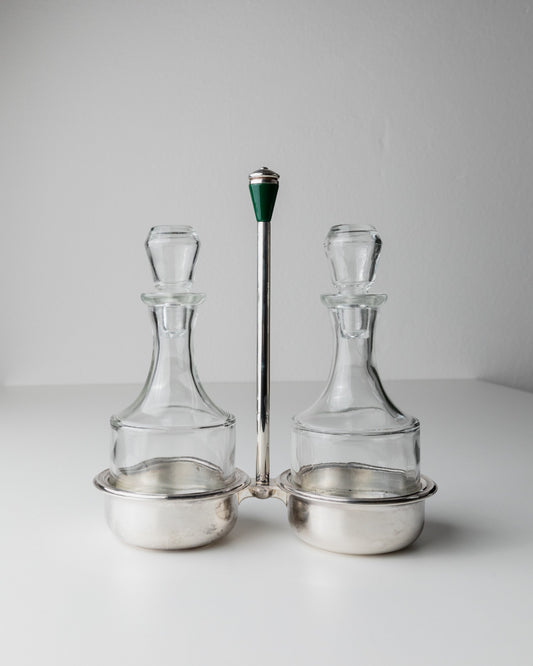 Vintage Tischdekoration Italien 70er Silber, Grün Set von 2