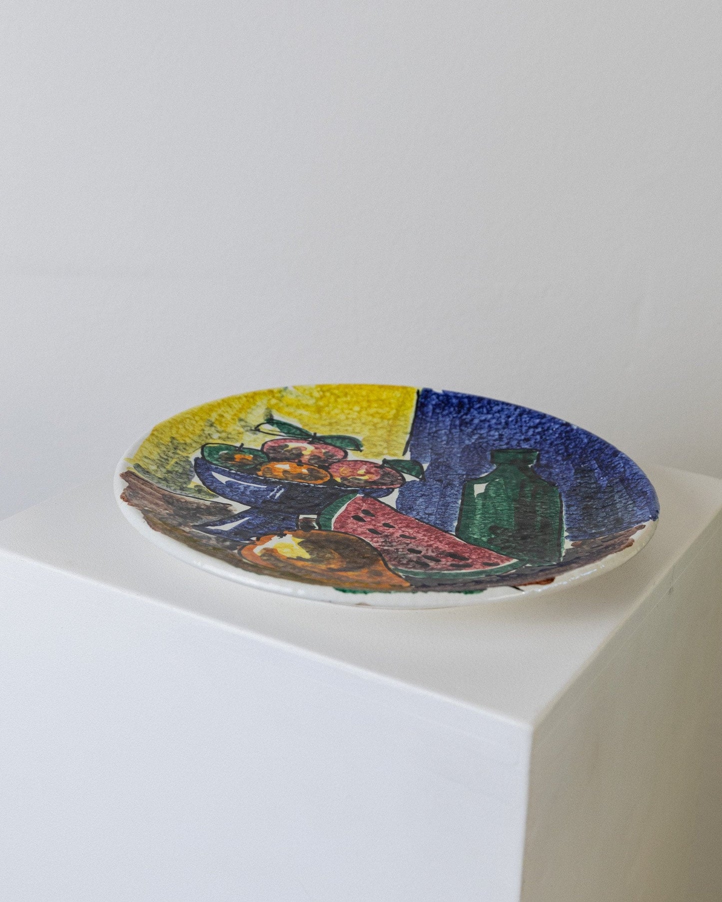 Assiette murale vintage en céramique peinte à la main fruits Italie années 60 idée cadeau décoration rétro