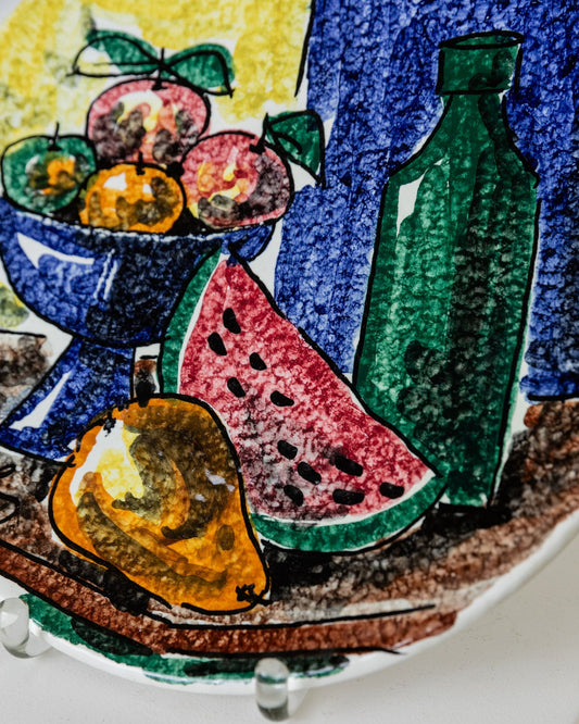 Vintage wall plate ceramic hand painted fruits Italy 1960s retro decoration gift idea