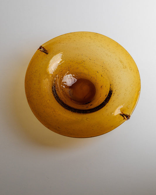 Vintage bowl Murano glass large amber with bubbles Mid Century Design 1970s