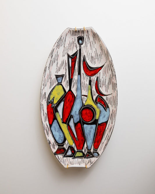 Vintage wall plate ceramic abstract motif colorful Mid Century Design Italy 1970s