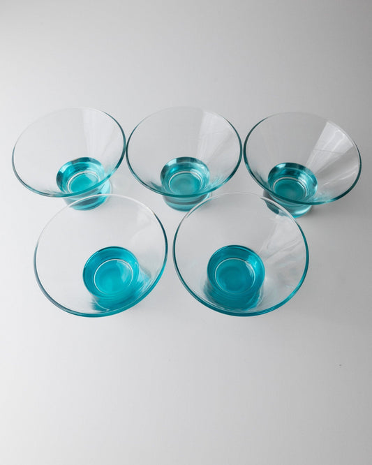 Vintage drinking glass Murano glass turquoise Pop Art design Italy 80s set of 5