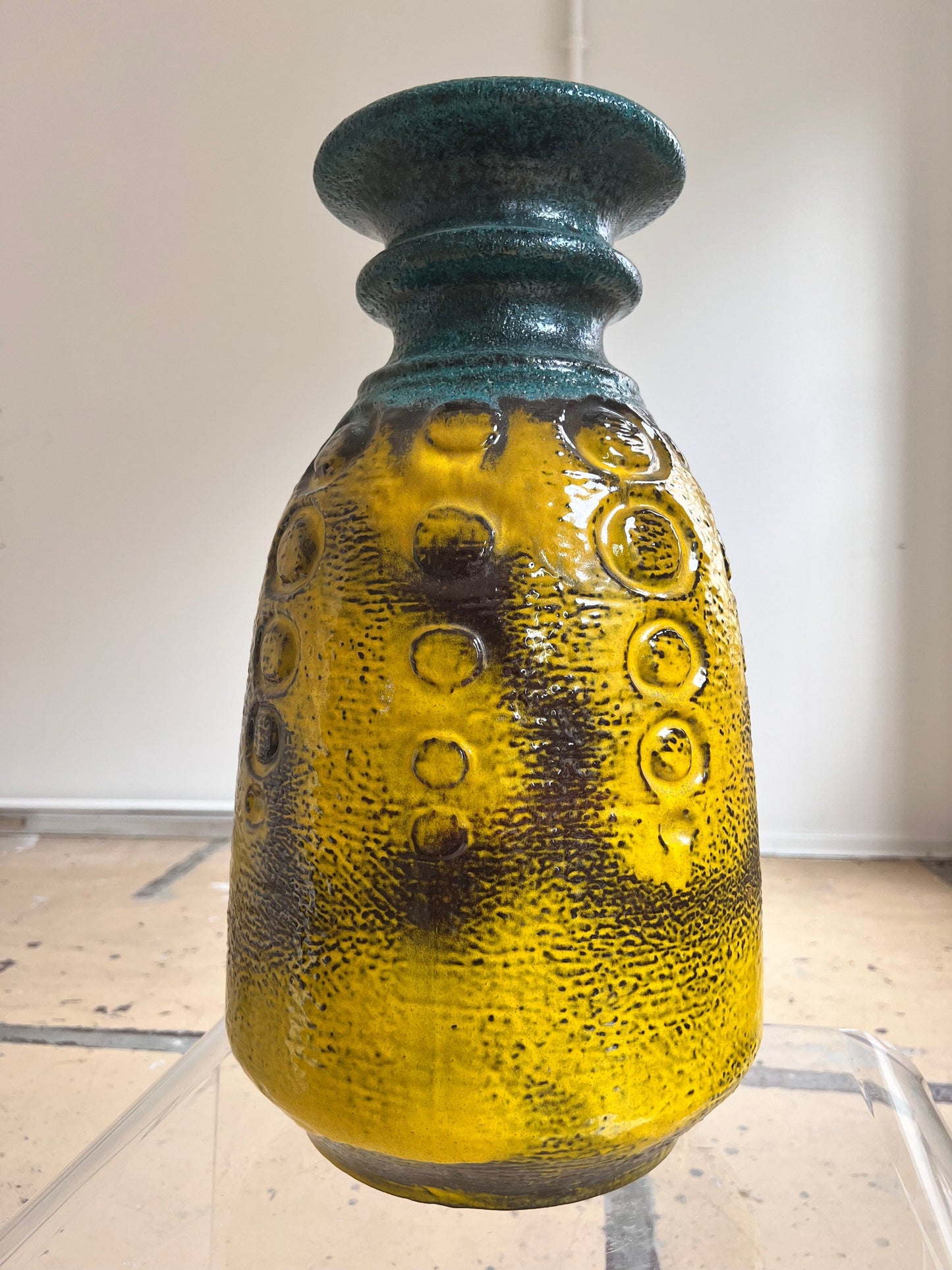 Vintage floor vase Fat Lava yellow by Carstens Keramik West Germany