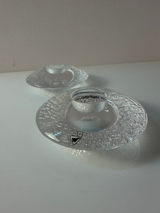 Set von 2 Diskus Kerzenhalter von Lars Hellsten für Orrefors