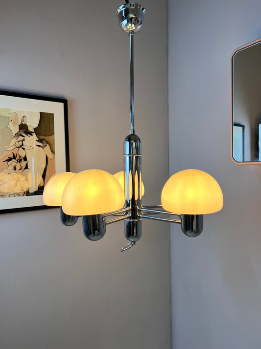 Vintage Kronleuchter Chrom Milchglas