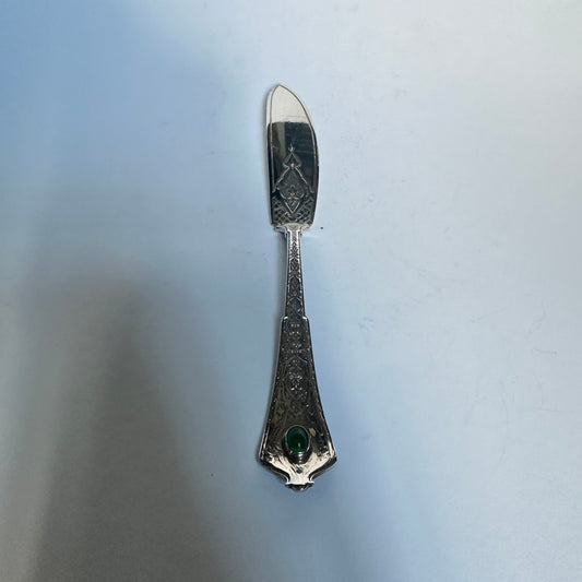 Vintage butter knife silver by Tiffany+Co. with jade stone setting