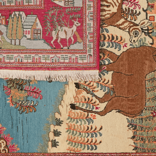 Vintage Carpet Kashan 210x135cm Colorful Nature-Inspired Motifs