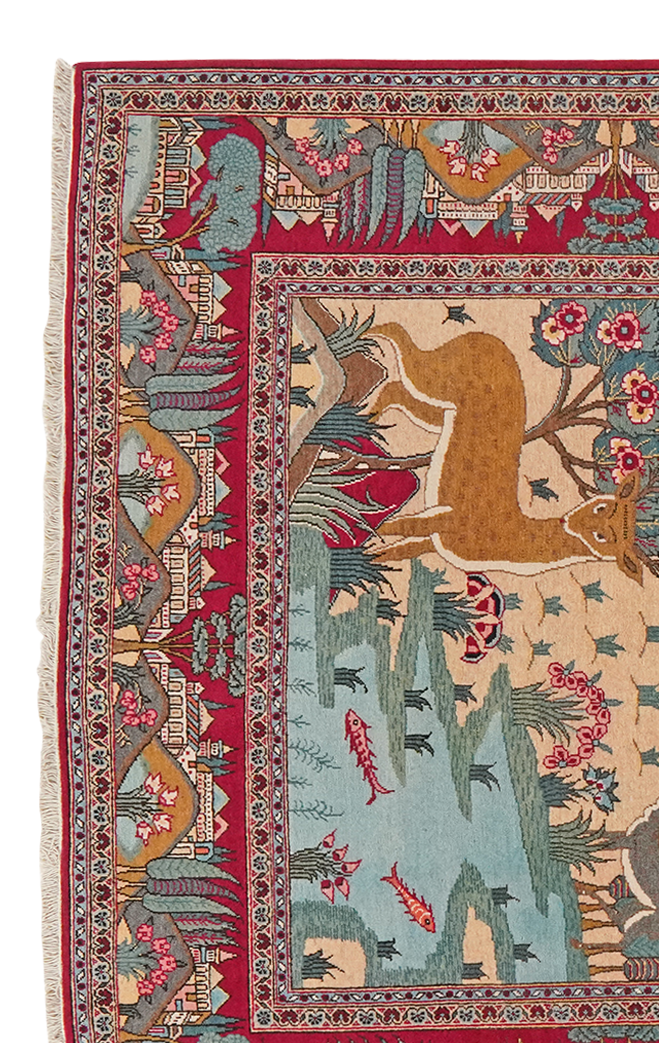 Vintage Carpet Kashan 205x135cm Colorful Nature-Inspired Motifs