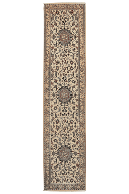 Vintage Nain Carpet Blue Beige 373x86cm Medallion