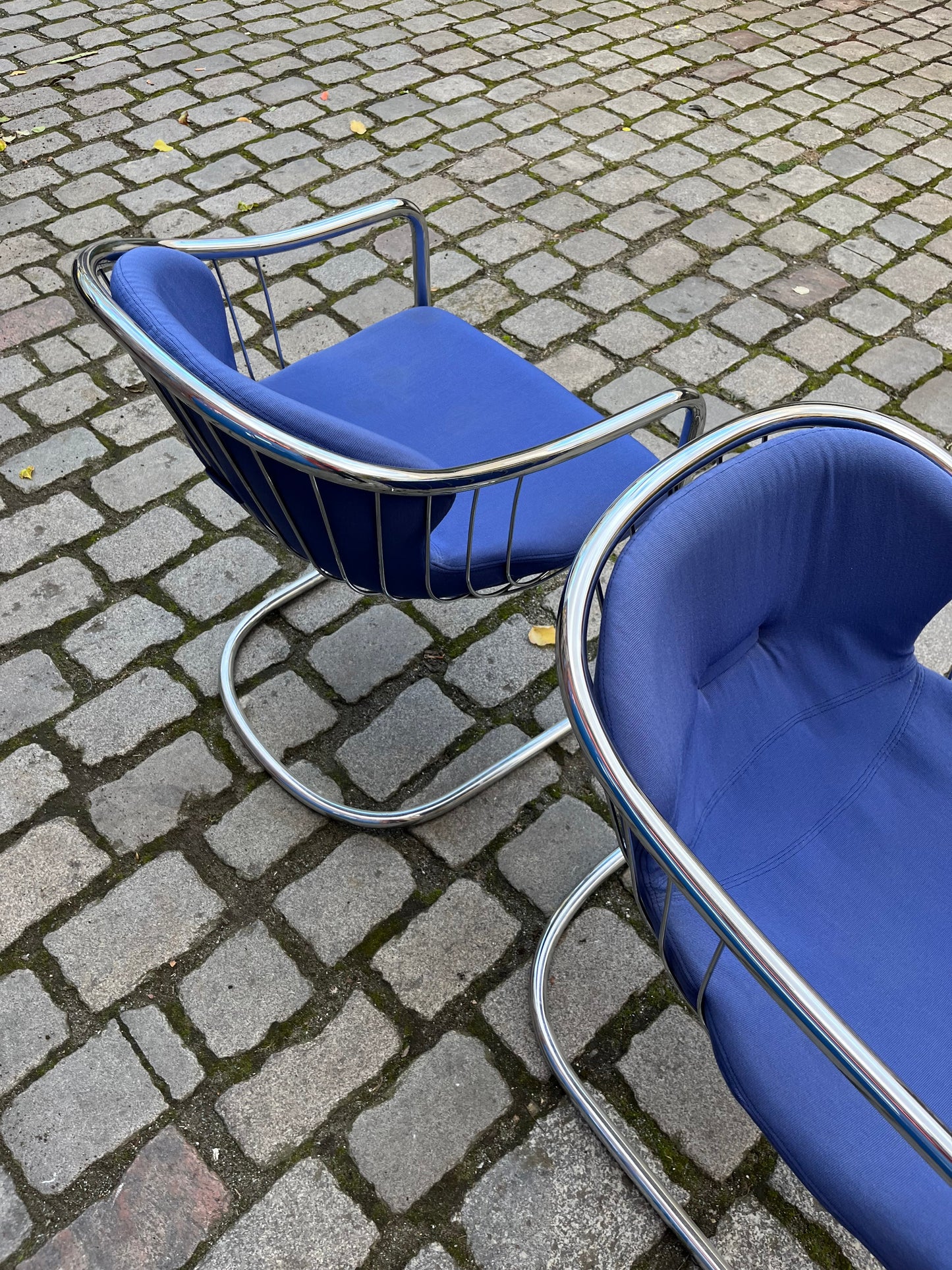 Vintage Freischwinger Chrom blau von Gastone Rinaldi für Alma Set von 2