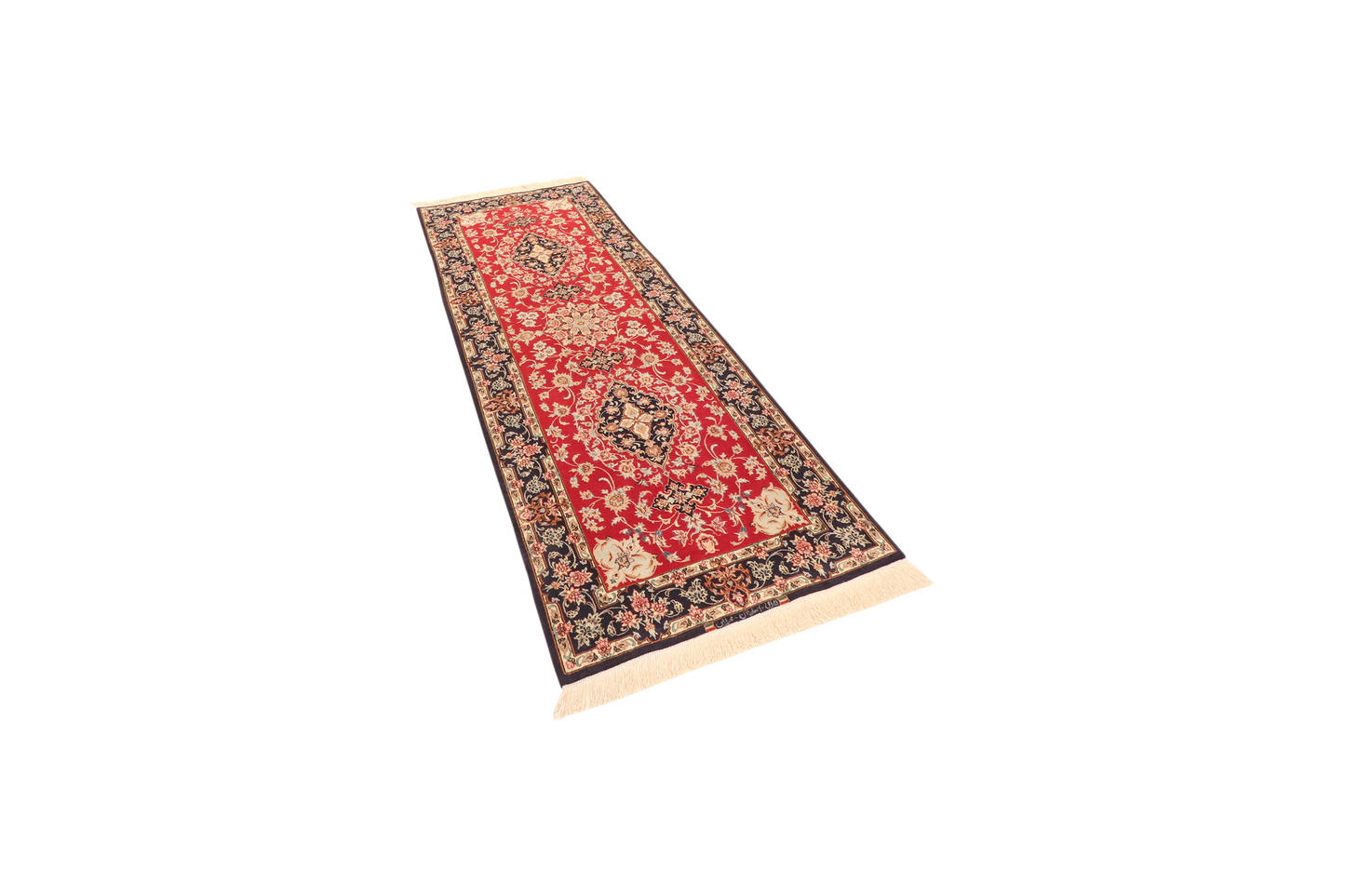 Vintage carpet Isfahan 221x83cm colorful nature motif