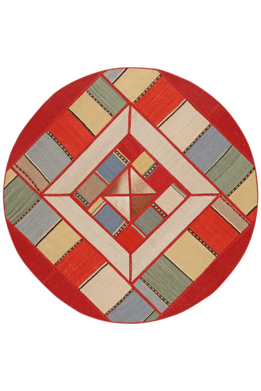 Vintage Carpet Kelim Round colorful patterned handmade new