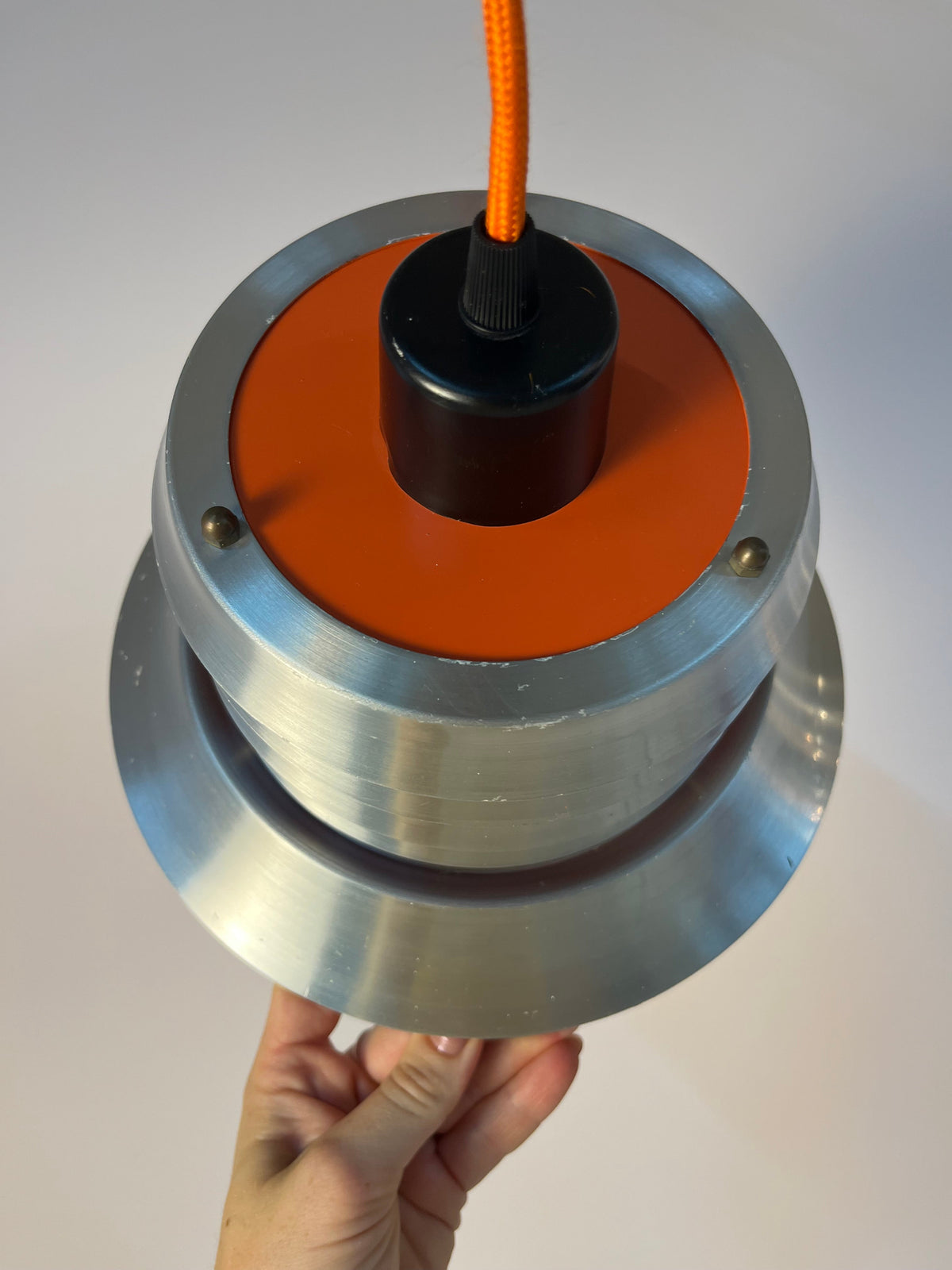 Vintage Lamellenlampe silber-orange von Carl Thore für Granhaga