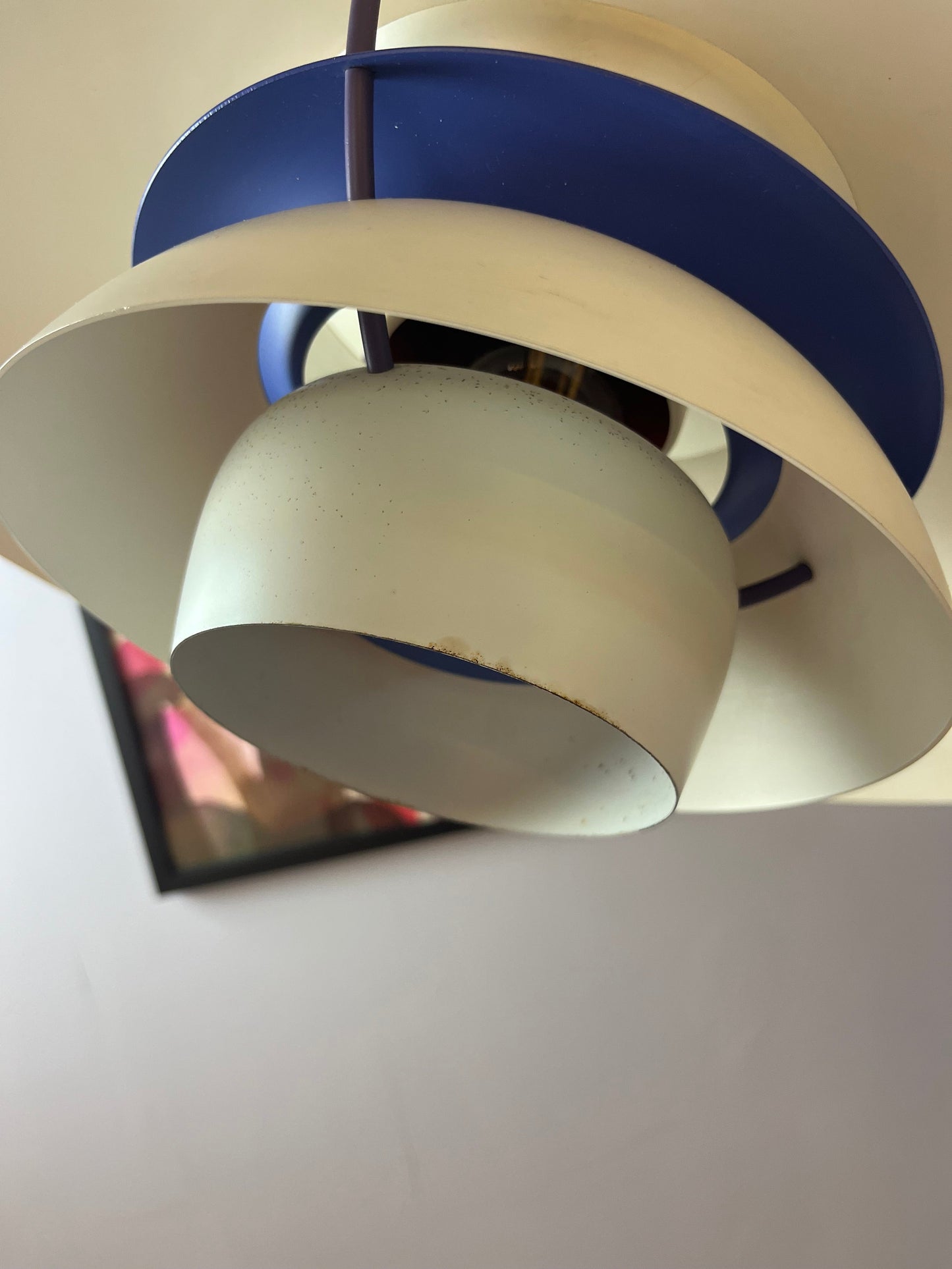 Vintage Pendelleuchte PH5 von Poul Henningsen für Louis Poulsen, weiß, königsblaue Lamelle