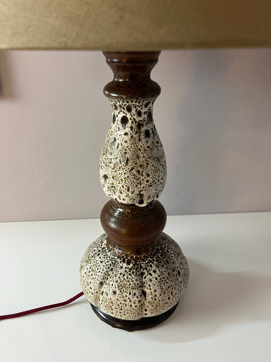 Vintage Tischlampe von Hustadt Leuchten weiß braun Keramik