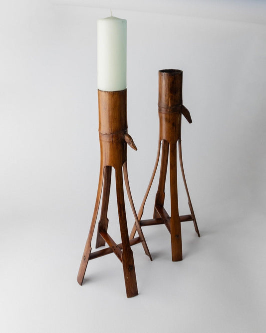 Vintage Kerzenhalter Bambus Boho-Stil Italien 1960er Tischdeko