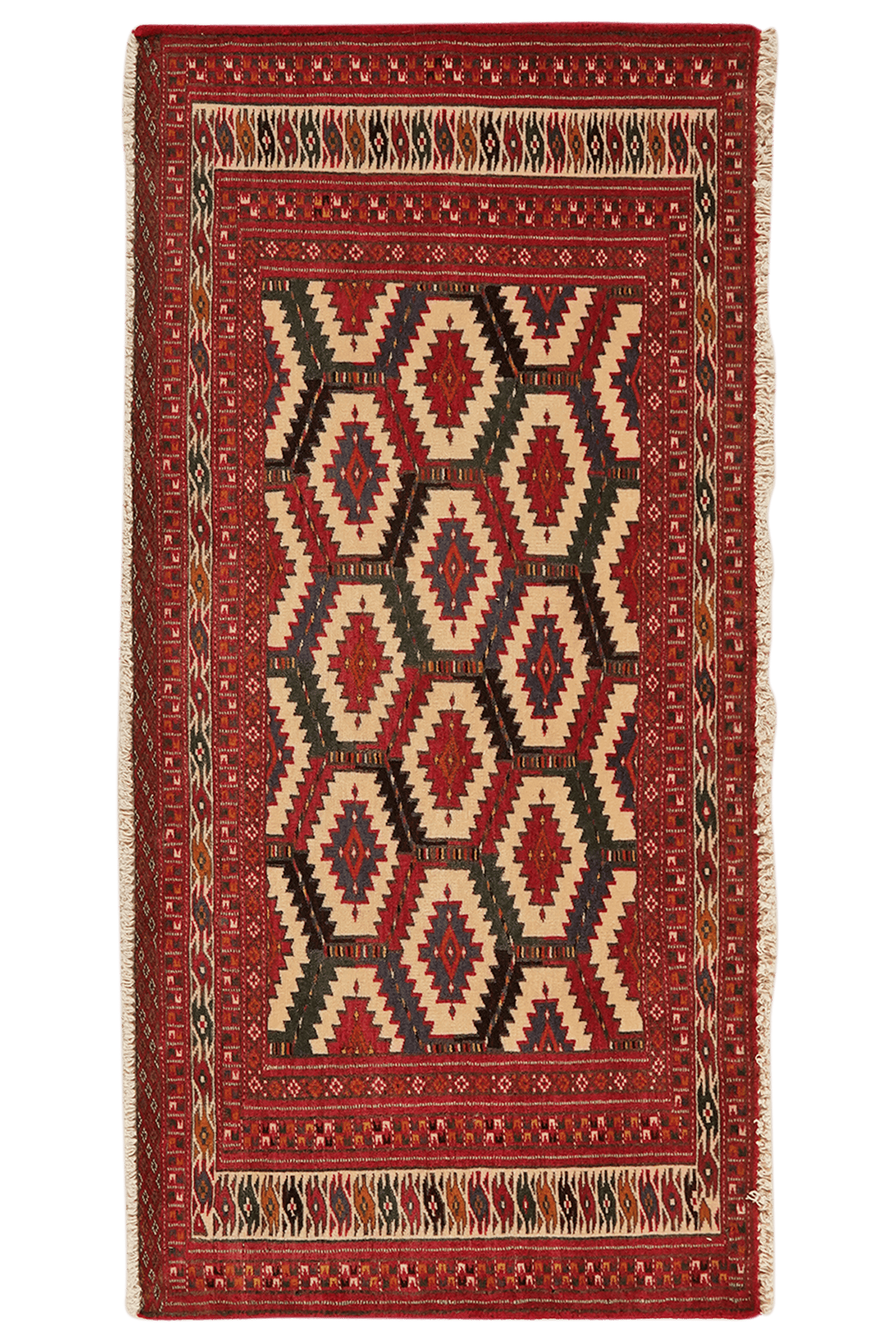Vintage Turkman carpet colorful 63x128 cm
