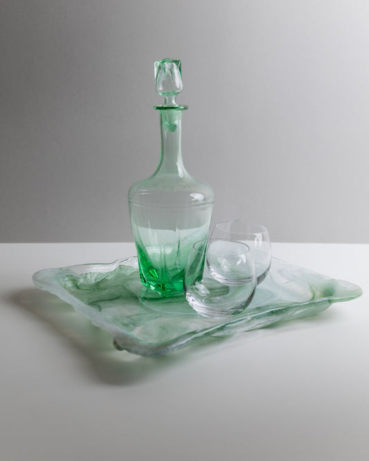 Plateau vintage en verre de Murano vert blanc fait main Design Mid Century 1970
