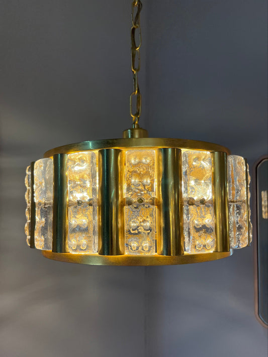 Vintage hanging lamp brass glass by Carl Fagerlund for Orrefors