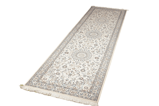 Vintage Carpet Nain 6La Blue Beige Medallion 288x81cm