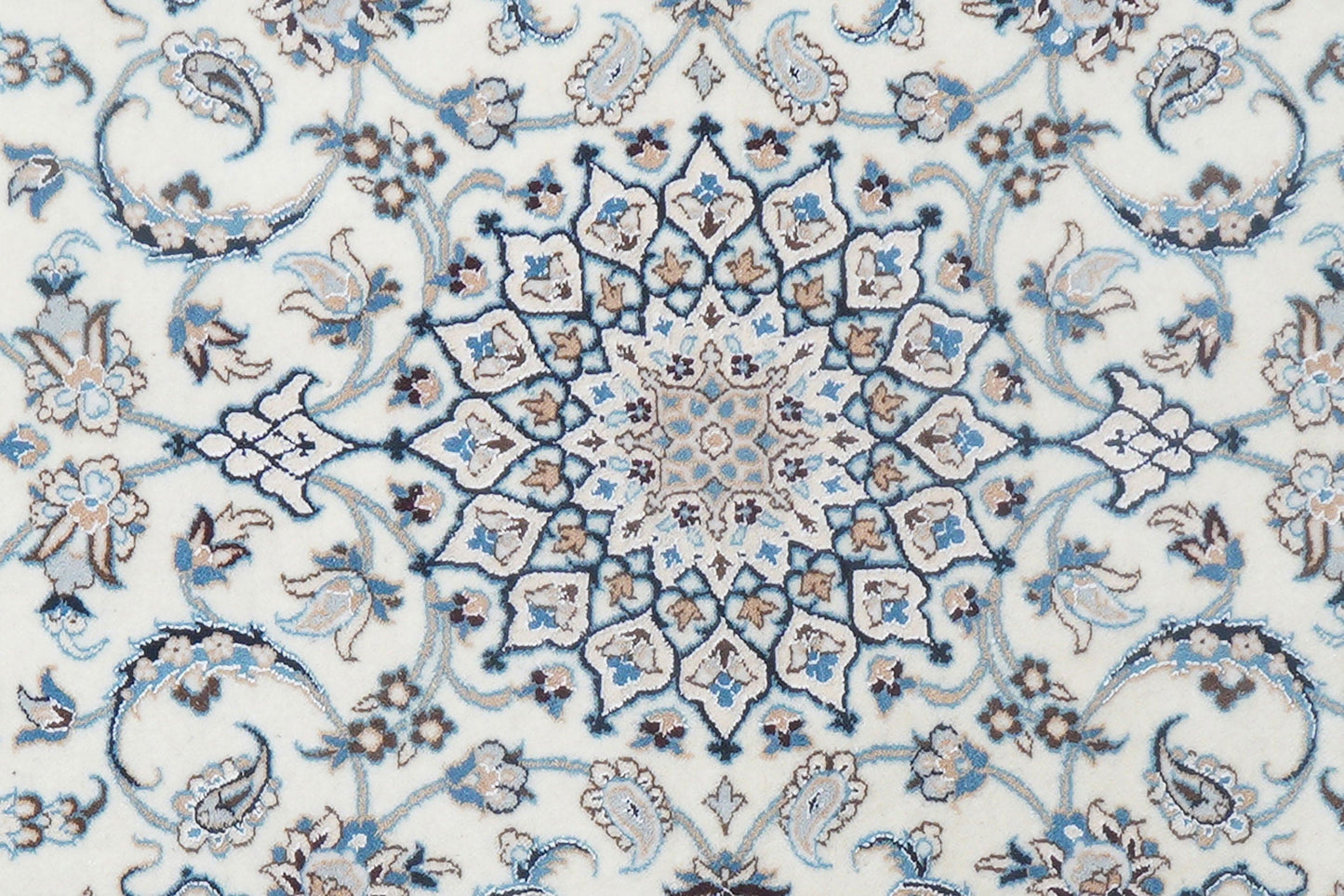 Vintage Teppich Nain 6La Blau Beige Medaillon 288x81cm