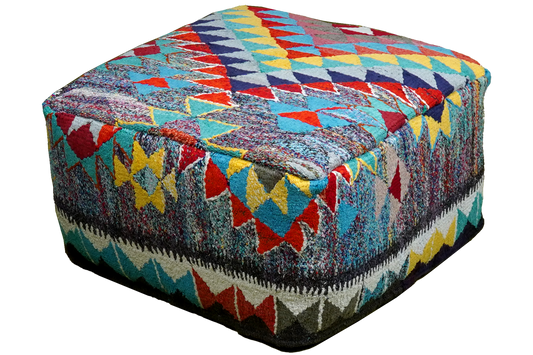 Vintage Kelim Pouf 70x70cm bunt handgefertigt neu