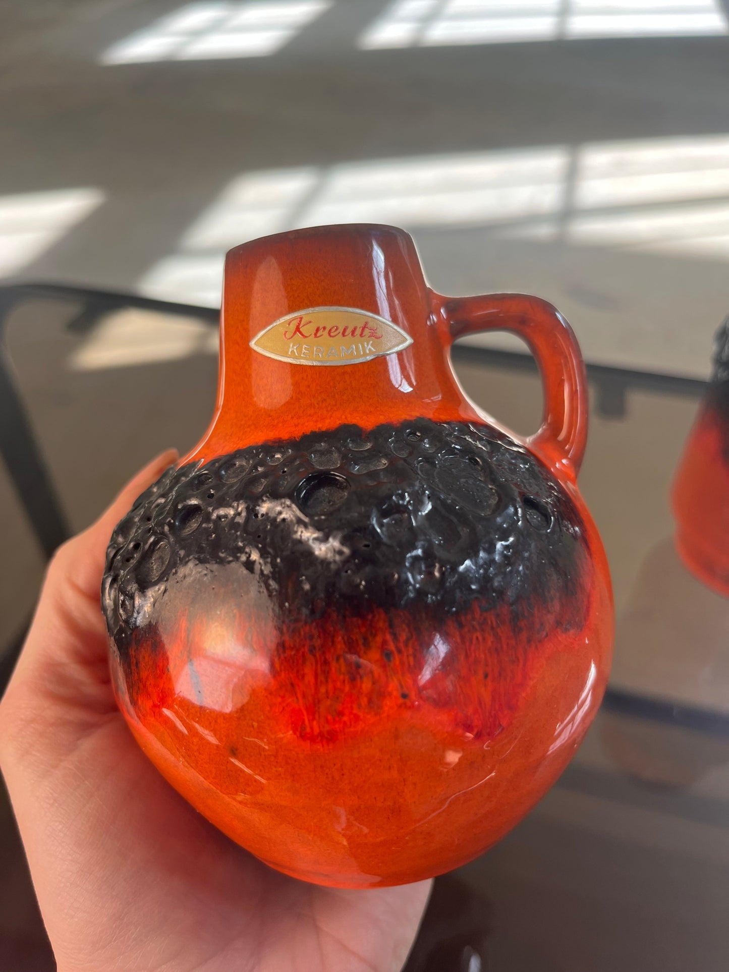 Vintage Vase Set von 2 Fat Lava von Kreutz Keramik orange schwarz
