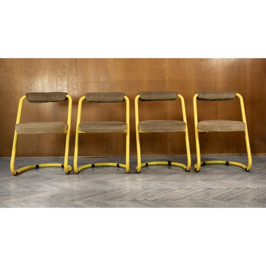 Vintage Esszimmerstuhl von Giotto Stoppino gelb, graubraun, Italien 1980er