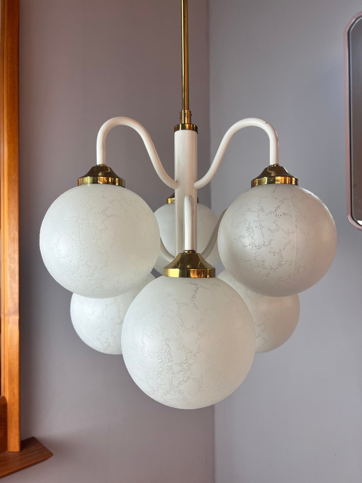 Vintage chandelier with 6 glass balls 70s